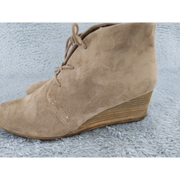 Dr. Scholl's Dakota Ankle Wedge Booties Lace Up Tassel Taupe Suede Size 8M - Picture 3 of 10